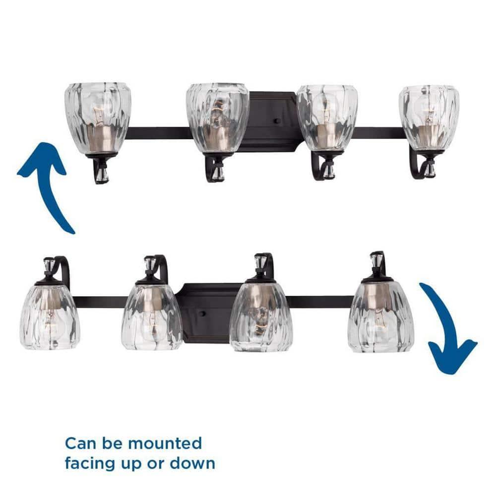 Progress Lighting Anjoux 4-Light Bath Vanity Fixture Antique Bronze Clear Water Glass Shade