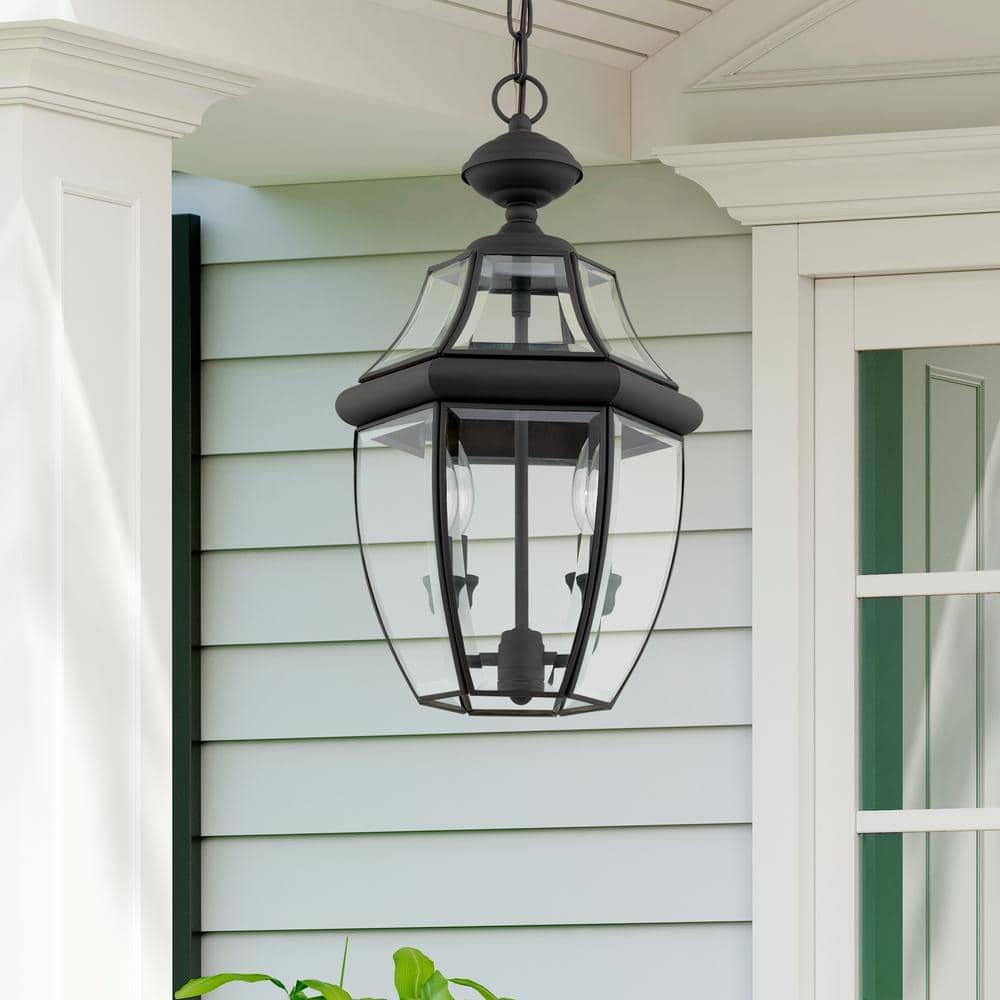 2 Light Outdoor Chain Lantern Pendant with Clear Glass Shade