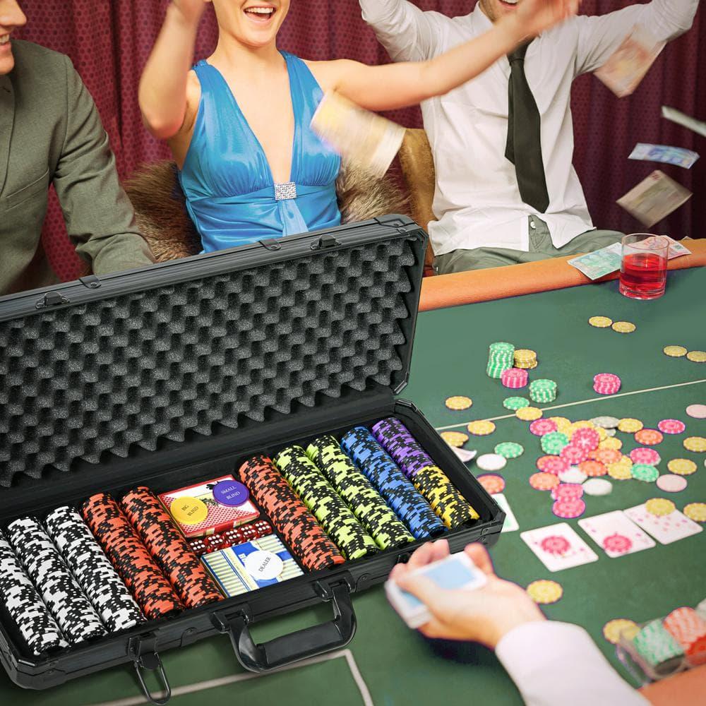 Soozier 500 Chip, 14 Gram Clay Poker Chips Set with Aluminum Case, Casino Poker Chips with 2 Decks of Playing Cards, Dealer Button & 5 Dice