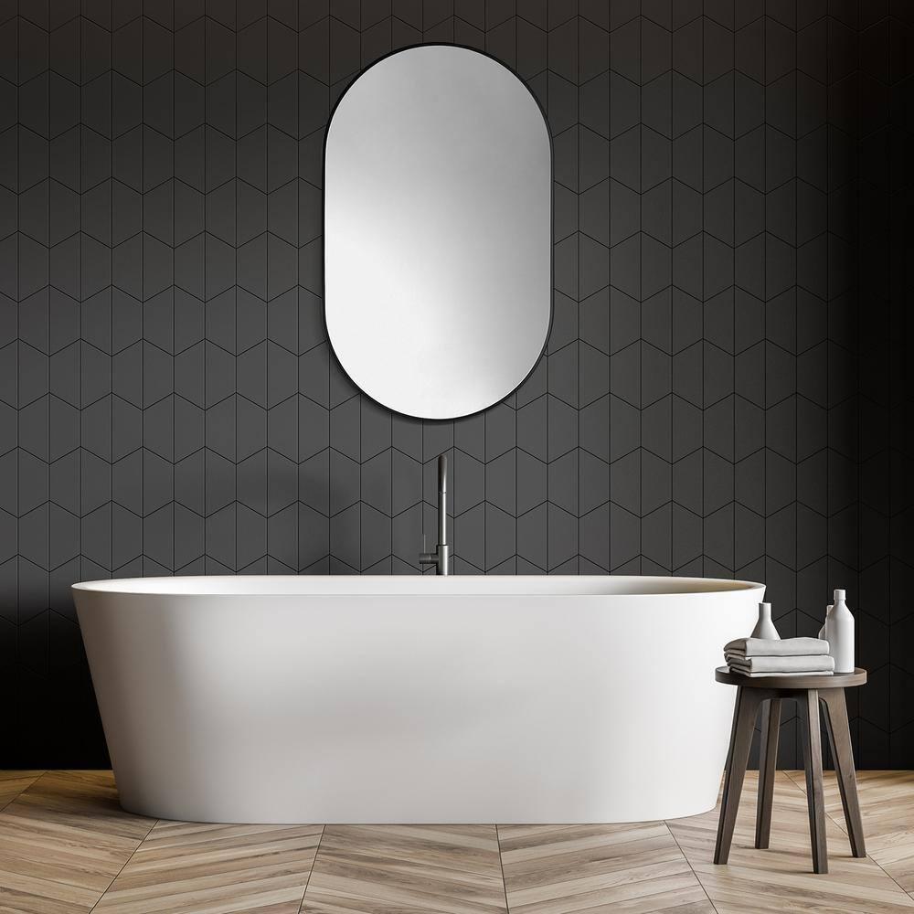 Ispra 36" Oval Bathroom/Vanity Matt Black Aluminum Framed Wall Mirror
