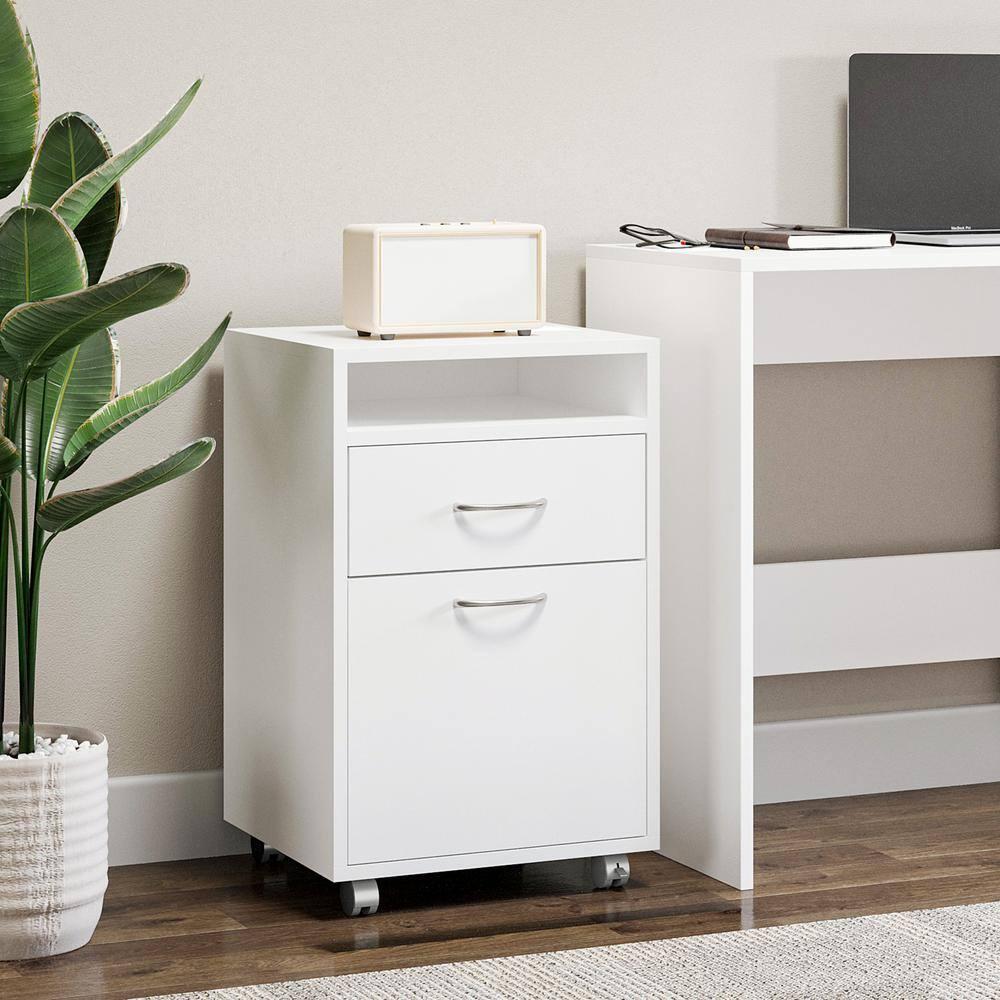 Mobile Storage Cabinet Organizer with Drawer and Cabinet, Printer Stand with Castors in White