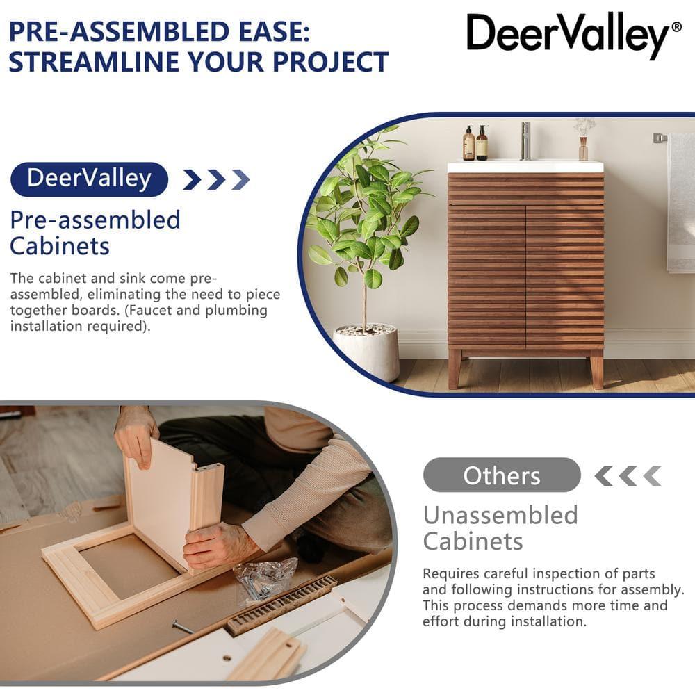 DeerValley  Cove 24" Bathroom Vanity with Ceramic Sink Top, Fully Assembled Mid-Century Wood Bathroom Cabinet Walnut & Reviews | Wayfair