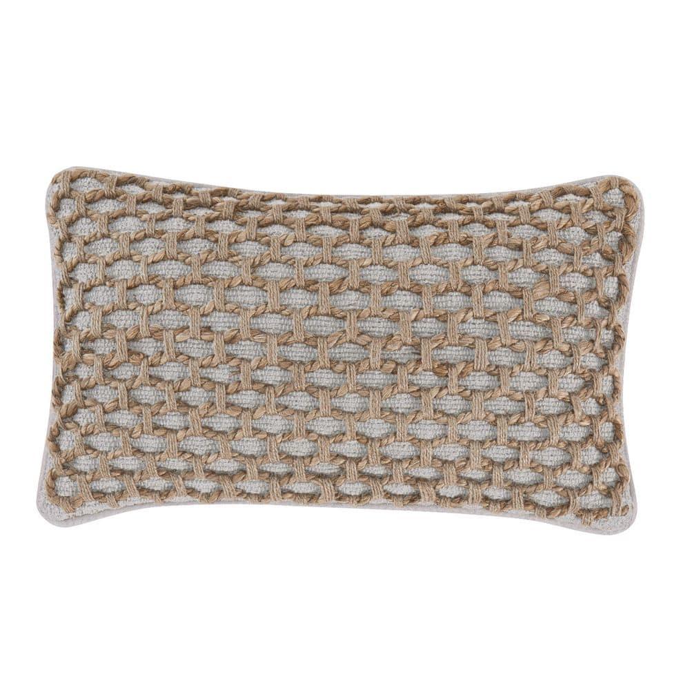 Coastal Brown and Gray Jute Accent Pillow with Rope Trim