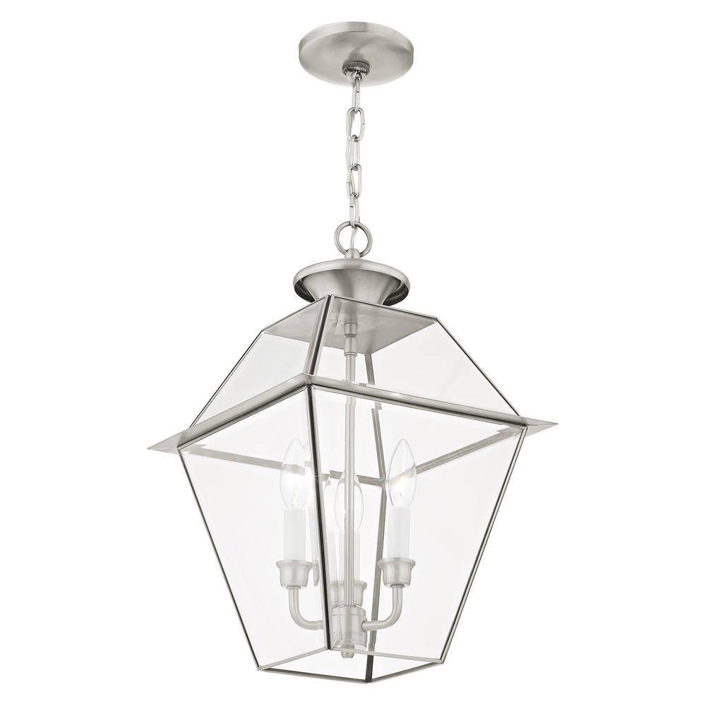 3 Light Outdoor Pendant Lantern in Farmhouse Style 12 inches Wide By 18.5 inches High-Brushed Nickel Finish Bailey Street Home 218-Bel-2255871