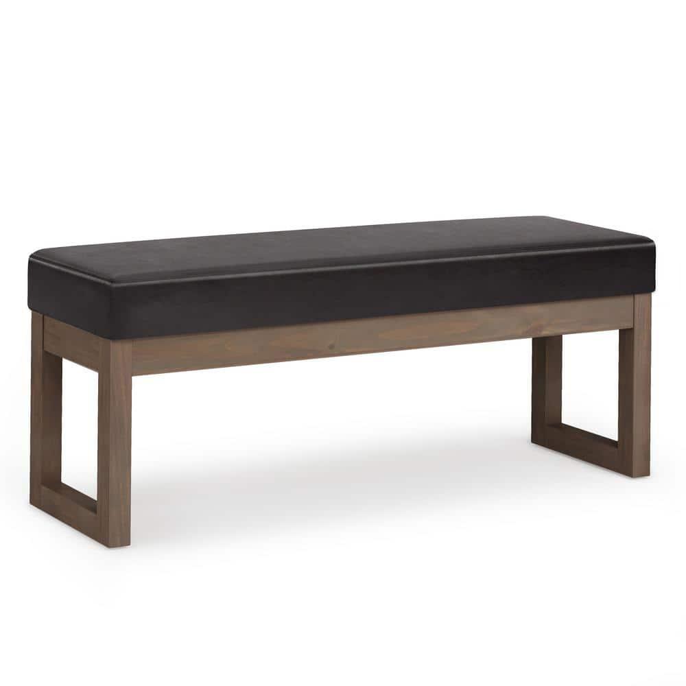 Simpli Home Milltown Ottoman Bench with Upholstered Seat and Solid Wood Frame