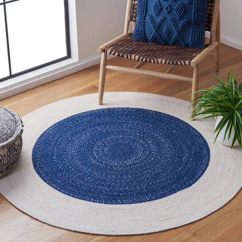 Braided BRD803 Hand Woven Area Rug - Navy/Ivory - 6' Round - Safavieh.