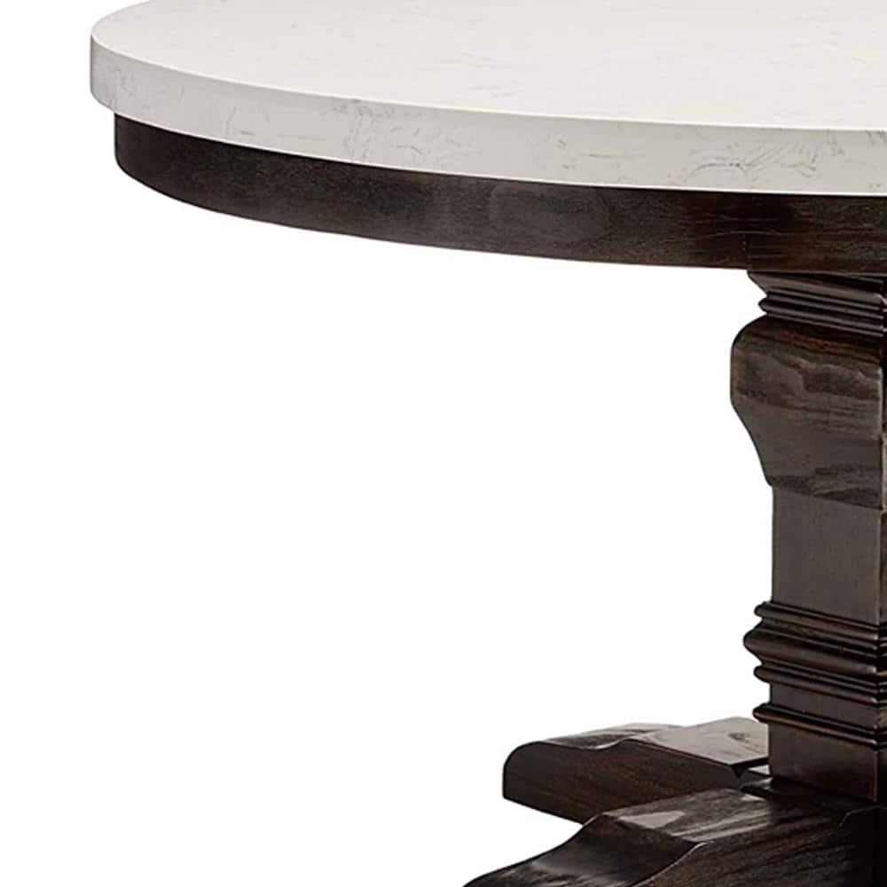 Acme Furniture 54" Nolan Dining Table White Marble/Salvage Dark Oak: 4-Seater, Wood Base, Non-Extendable
