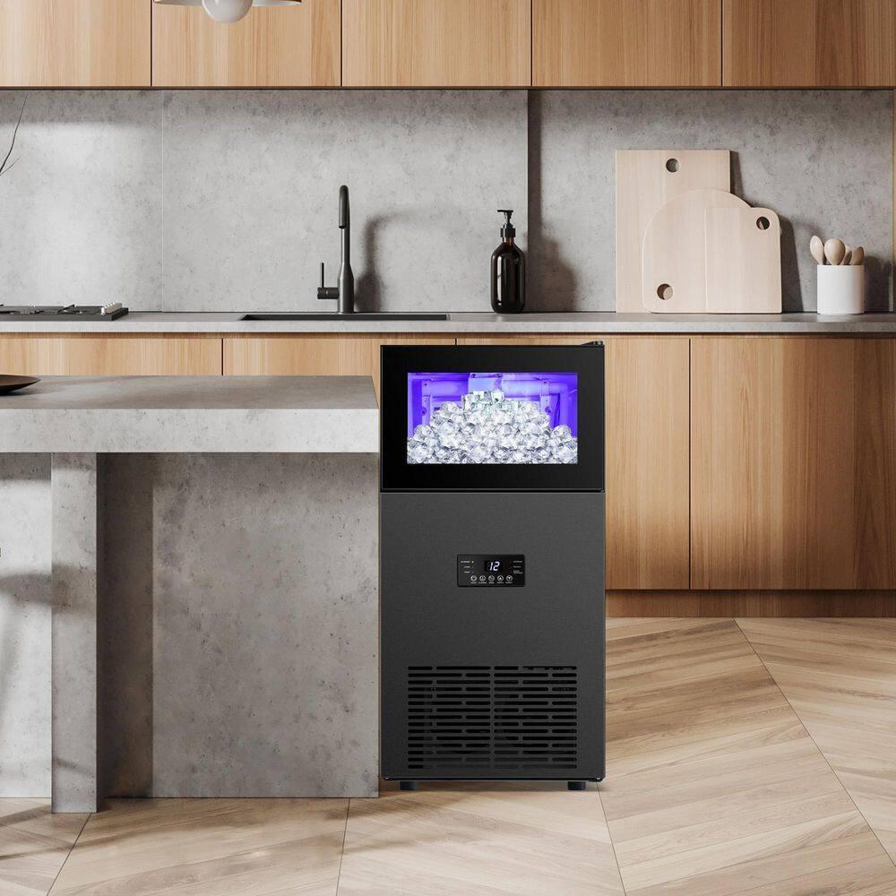 15in. 160Lbs/24H Black Stainless Steel Ice Maker in Stainless Steel with 35LBS Storage Bin