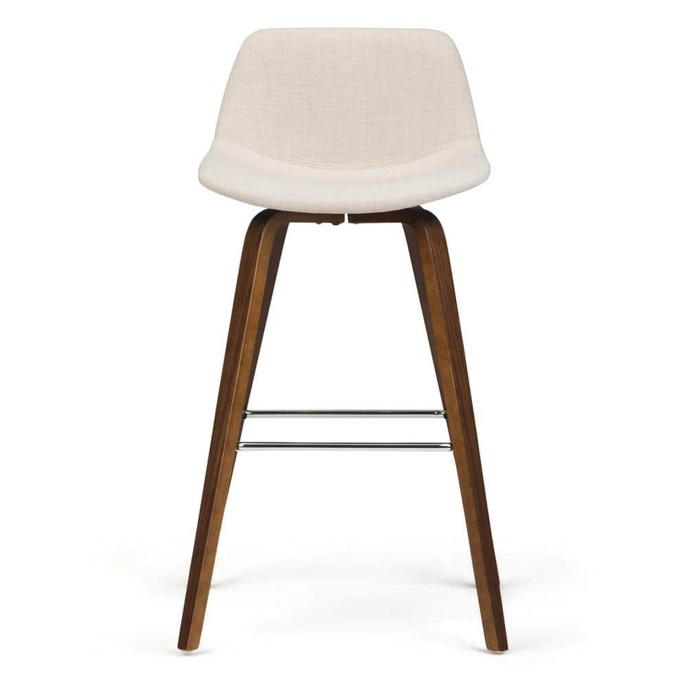 Simpli Home Randolph Upholstered Bentwood Mid-Century Modern Bar & Counter Stool with Chrome Footrest (Set of 2)
