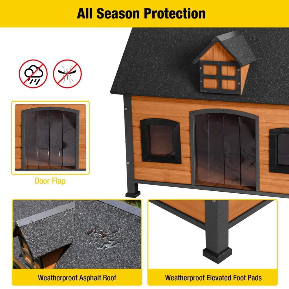 Archie & Oscar™ Lyndhurst Insulated Outdoor Dog House with Insulated Liner, Anti-Chewing Iron Frame Wooden Dog Kennel with Unique Design Roof, Weatherproof Dog House for Outdoor Indoor