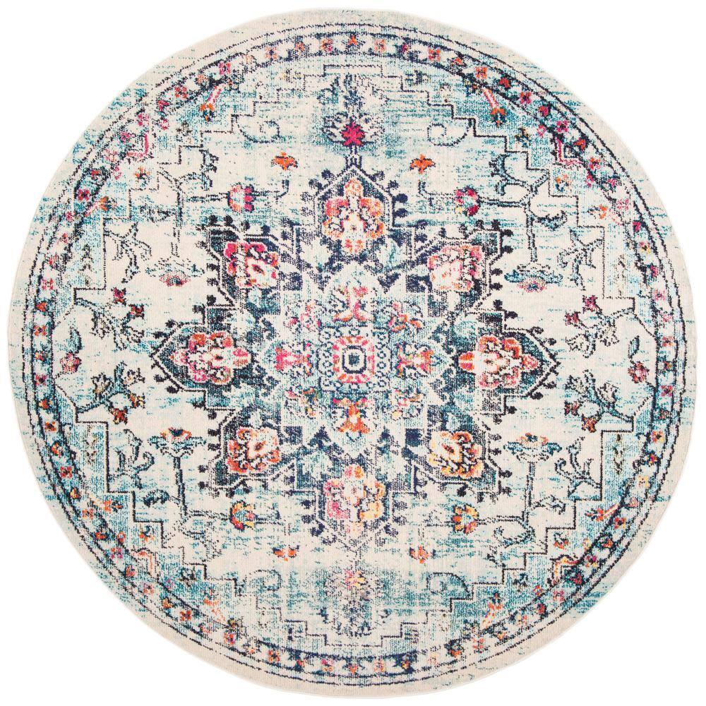 SAFAVIEH Madison Dalia Vintage Traditional Area Rug, Cream/Blue, 5' x 5' Round