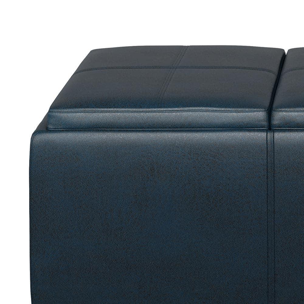 Simpli Home Avalon 42"W Upholstered Storage Ottoman with 3 Flip-Over Serving Trays