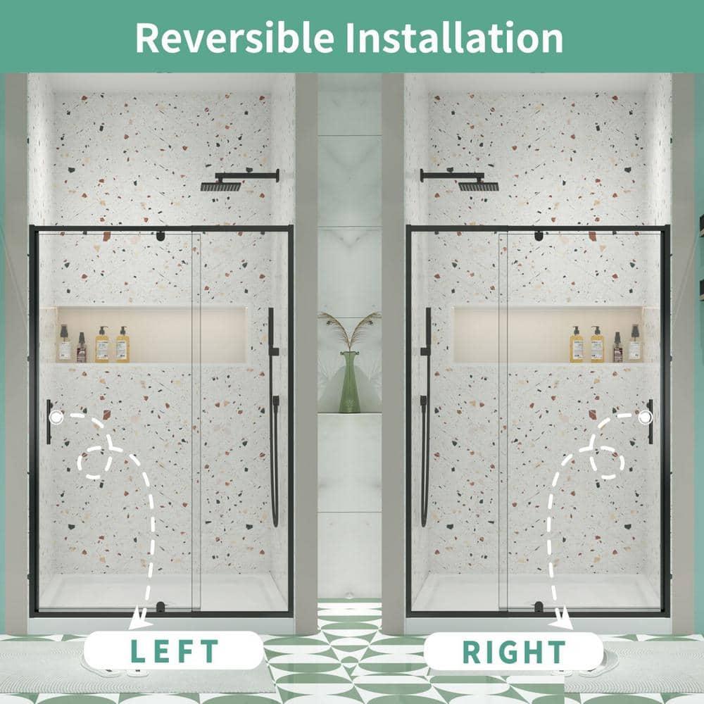 Waterpar WP1683871MB 38-42 in. W x 71 in. H Pivot Swing Semi-Frameless Shower Door With Clear Tempered Glass
