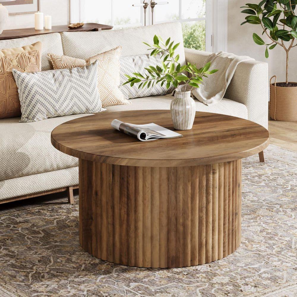 Resenkos Center Coffee Table, Living Room Table,31.5" Coffee Table, Farmhouse Circle Center Table Sofa Side Table Brown