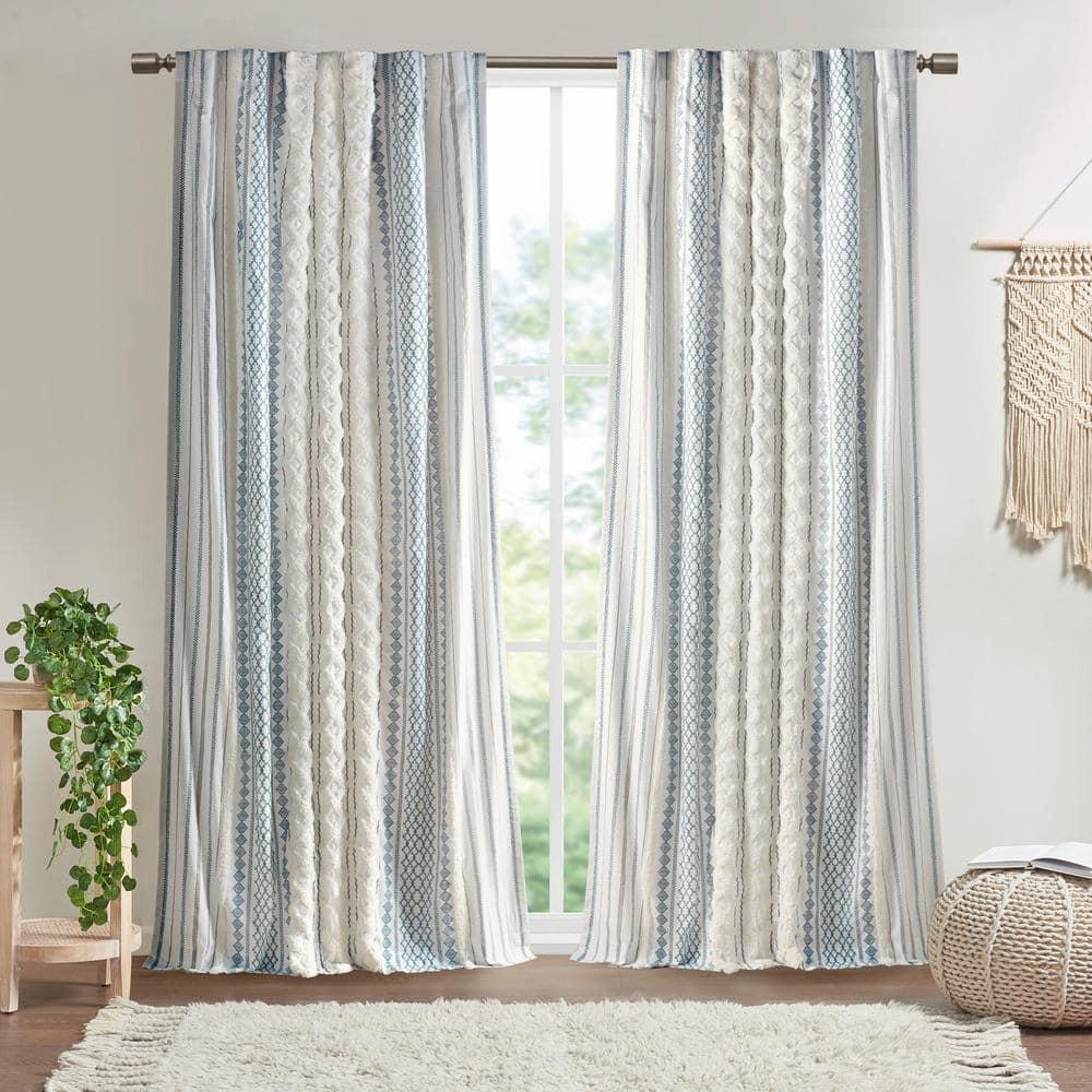 INK+IVY Imani Cotton Printed Boho Single Curtain Panel with Chenille Stripe and Lining