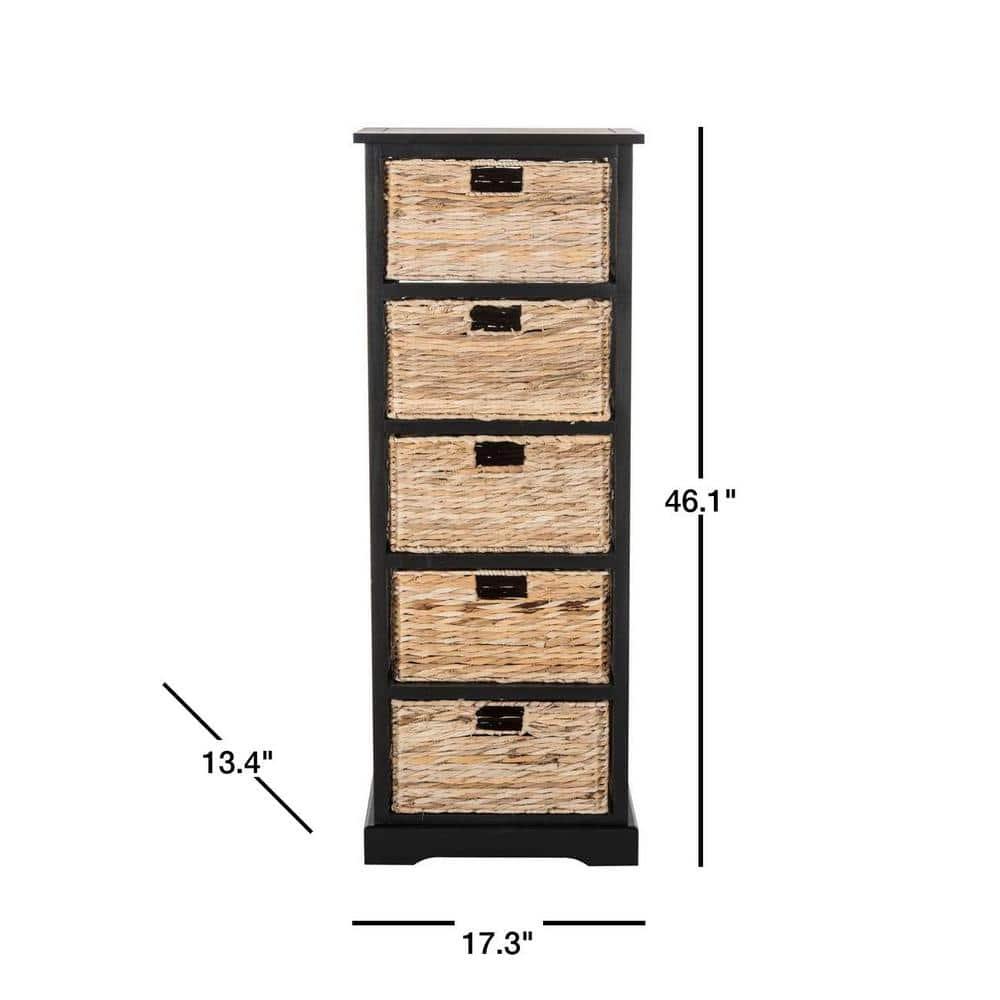 Vedette 5 Wicker Basket Storage Tower - AMH5739 - Distressed Black - Safavieh Couture