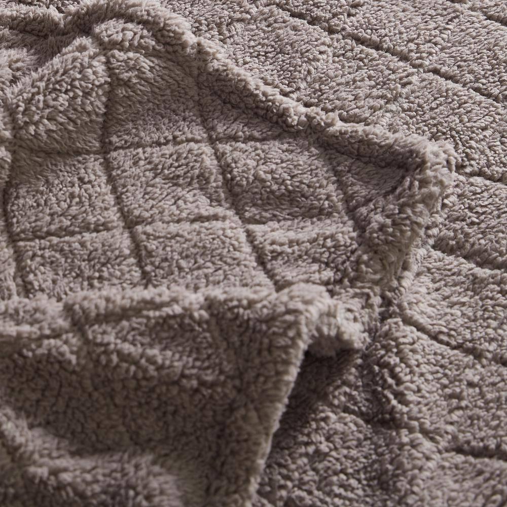 Cathay Home Coleman Oversize Diamond Quilted Teddy Sherpa Fleece Throw Blanket/Bedspread - Home, Sofa, Couch, Outdoor, Travel, Stadium, Sports, Camping, Hiking - Charcoal Brown, Full/Queen (90"x90")