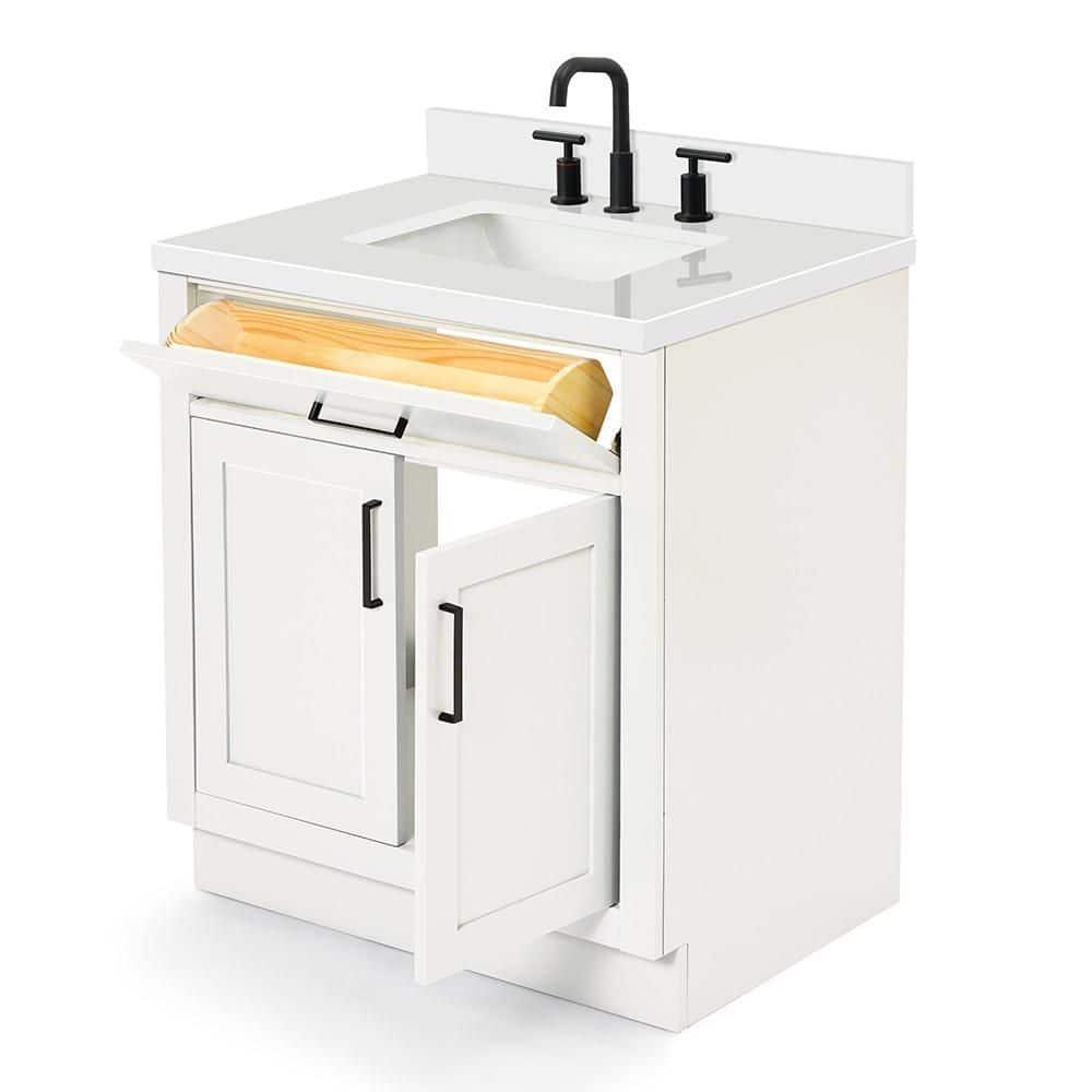 Thornaby 30'' Solid Wood Single Bathroom Vanity with 1.5'' White Quartz Top, Oval Sink