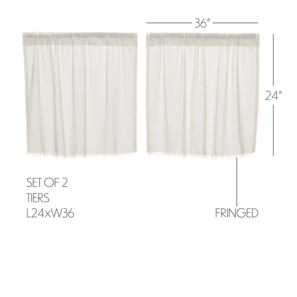 VHC Brands Tobacco Cloth Fringe Curtains Tier Set, L24xW36, Antique White