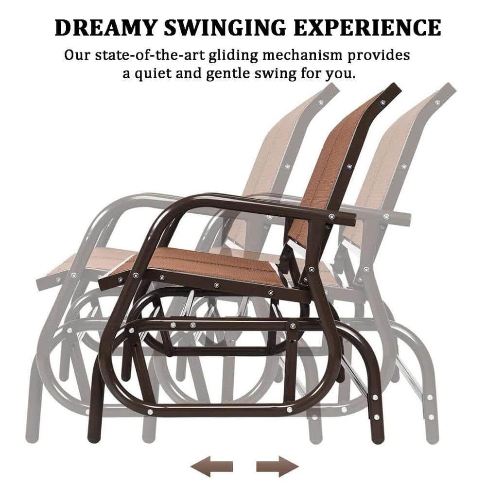 Costway 48'' Outdoor Patio Swing Glider Bench Chair Loveseat Rocker Lounge Backyard Brown