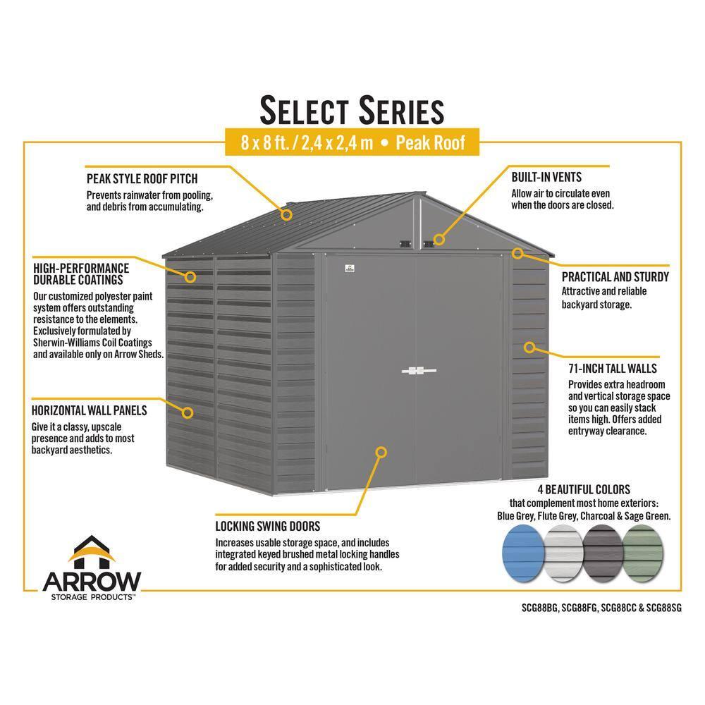 Arrow 8 ft. W x 8 ft. D Galvanized Steel Storage Shed
