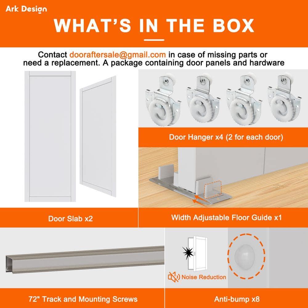ARK DESIGN 80” Tempered 1 Lite Frosted Glass White Closet Sliding Door with Hardware & Handles