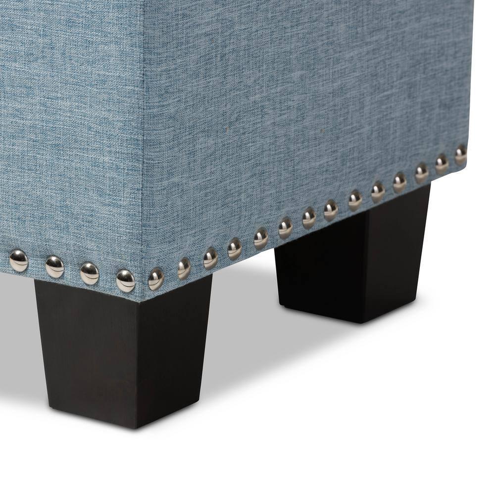 Hannah Modern and Contemporary Fabric Upholstered Button - Tufting Storage Ottoman Bench - Light Blue - Baxton Studio