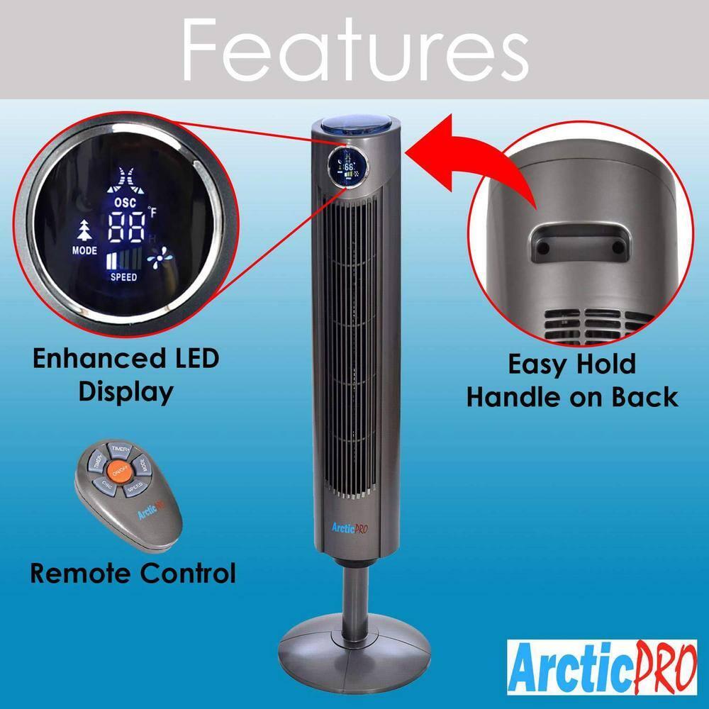 42-inch Dark Gray Plastic Oscillating Tower Fan with Remote Control