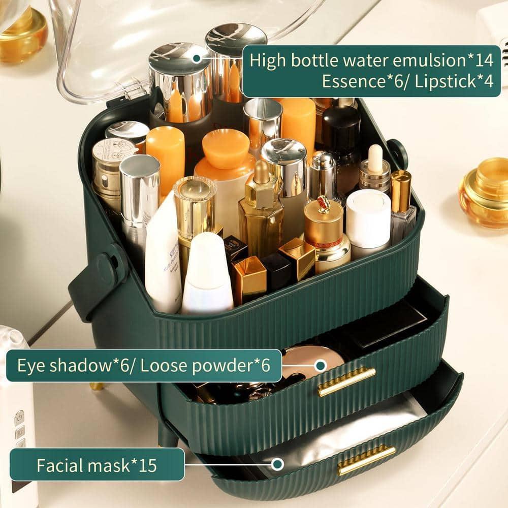 Make up Organizers and Storage, Makeup Organizer for Vanity, Cosmetics Skincare Organizers with Lid and Drawers, Cosmetic Display Cases for Countertop, Bathroom, Ideal Gifts for Women(Light Green)