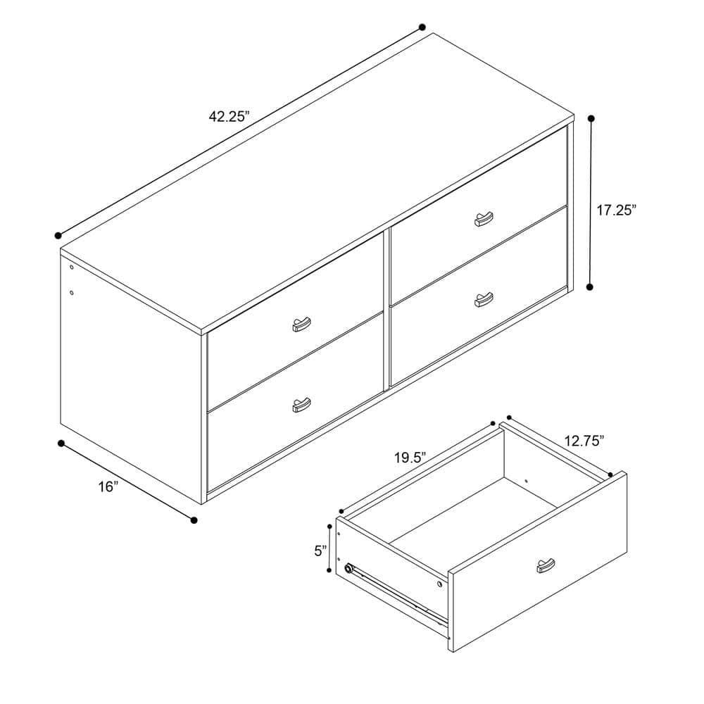 Floating 4 Drawers Dresser White - Prepac: Wall Mounted, Space-Saving Storage, Easy to Assemble