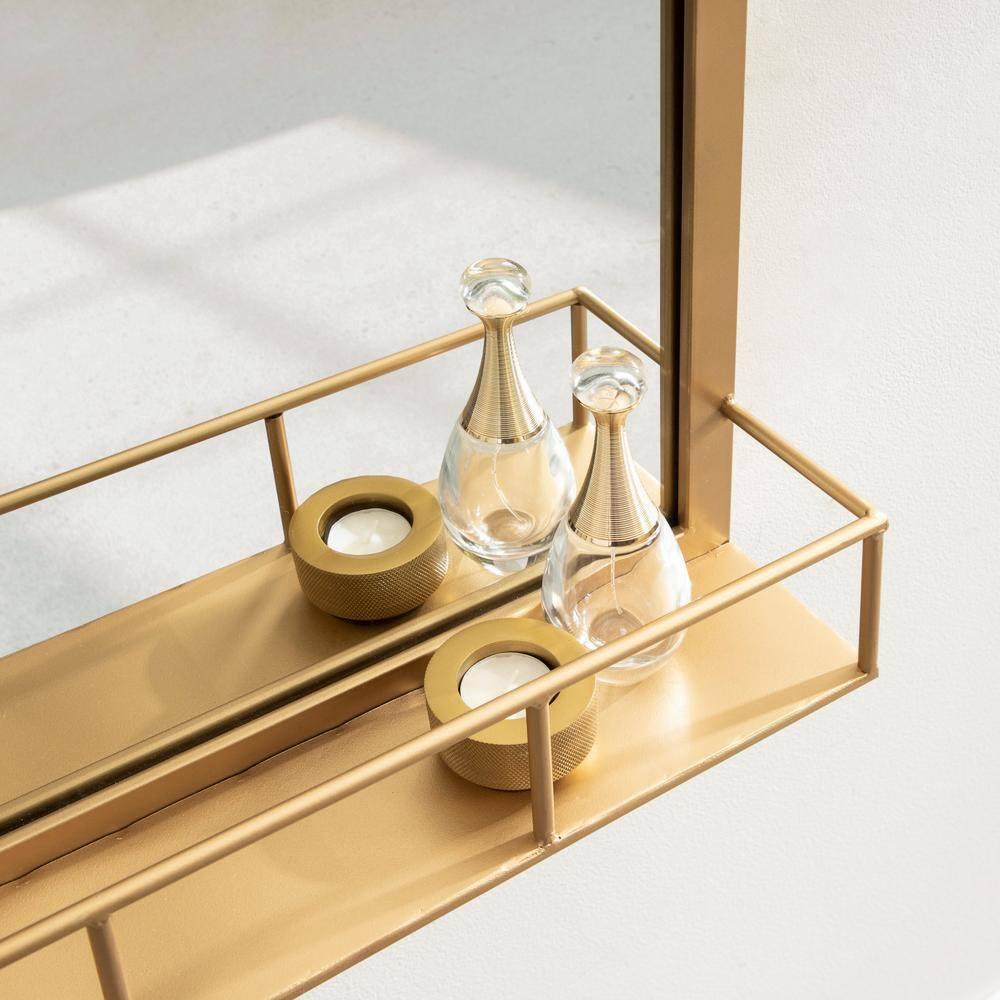 Kate and Laurel Jackson Modern Mirror with Shelf, 20 x 30, Gold, Decorative Mirror with Transitional Style and Additional Storage