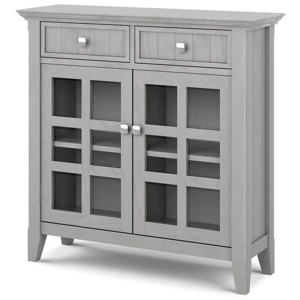 Simpli Home Acadian 36"W Solid Wood 2-Shelf Entryway Storage Cabinet with Glass Doors and 2 Drawers