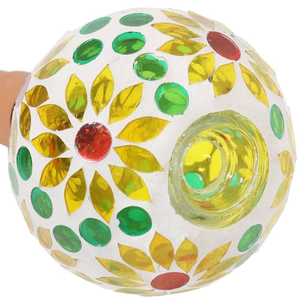 Sunnydaze Outdoor Mosaic Glass Watering Globe with Clay Spike for Planters - 9.5" - Bright Blooms