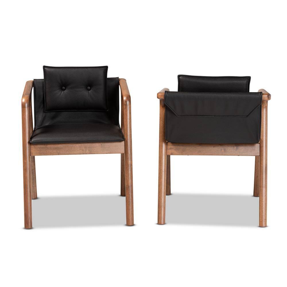 2pc Marcena Imitation Leather Dining Chair Set with Sloping Armrests - Baxton Studio