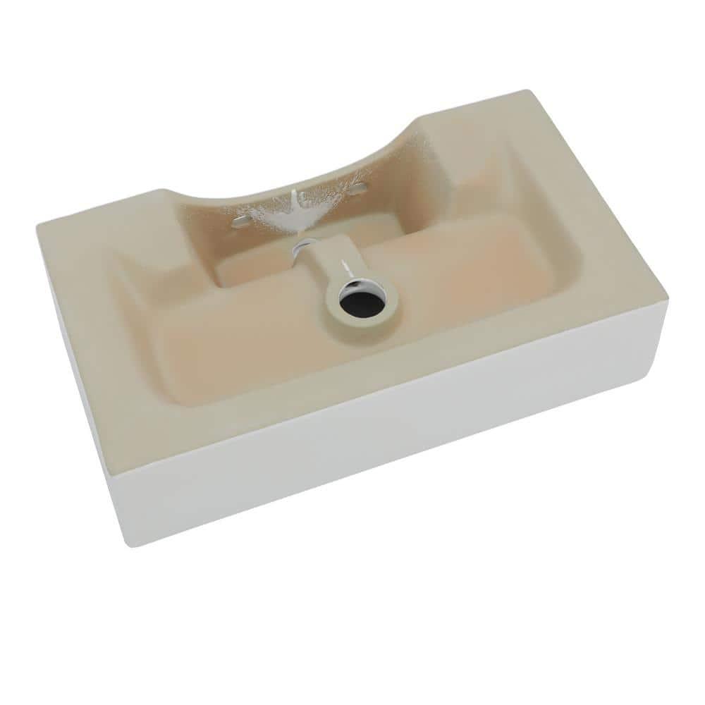 Logmey 21" L x 12" W Wall Mounted Bathroom Sink Wall Hung White Ceramic Sink with Overflow and Faucet Hole S0LM21GP12