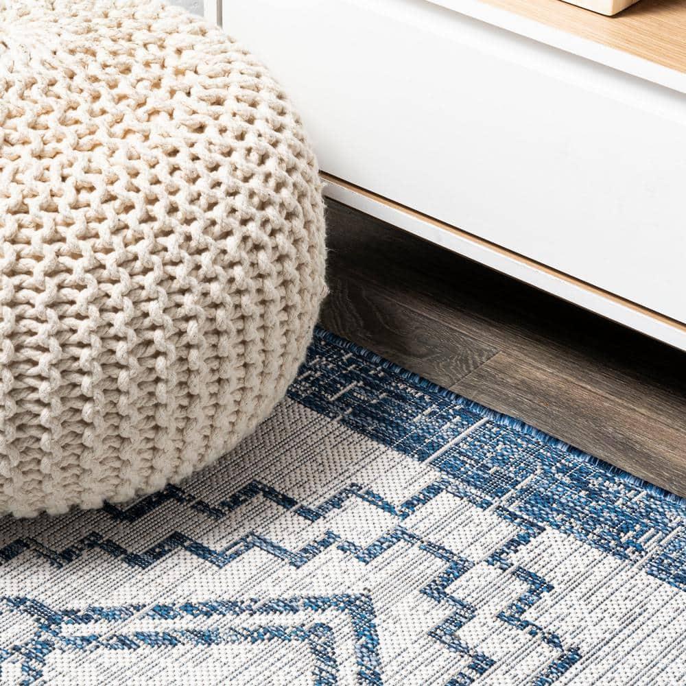 3'x5' Marokko Diamond  Medallion Indoor/Outdoor Area Rug, Ivory/Blue - JONATHAN Y