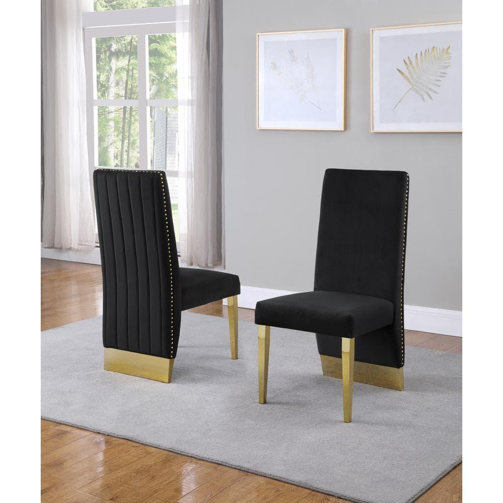 Silver Stainless Steel 9 Piece Dining Set with Marble Table and Black Chairs