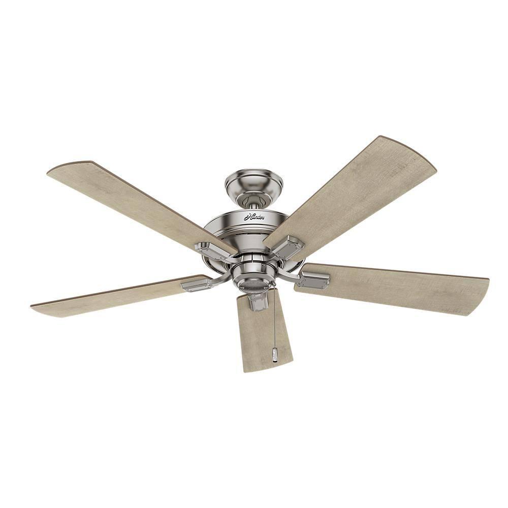 Hunter Fan 52" Crestfield Ceiling Fan (Includes LED Light Bulb) Nickel: 5-Blade, 3-Speed, Reversible Motor, Glass Shades
