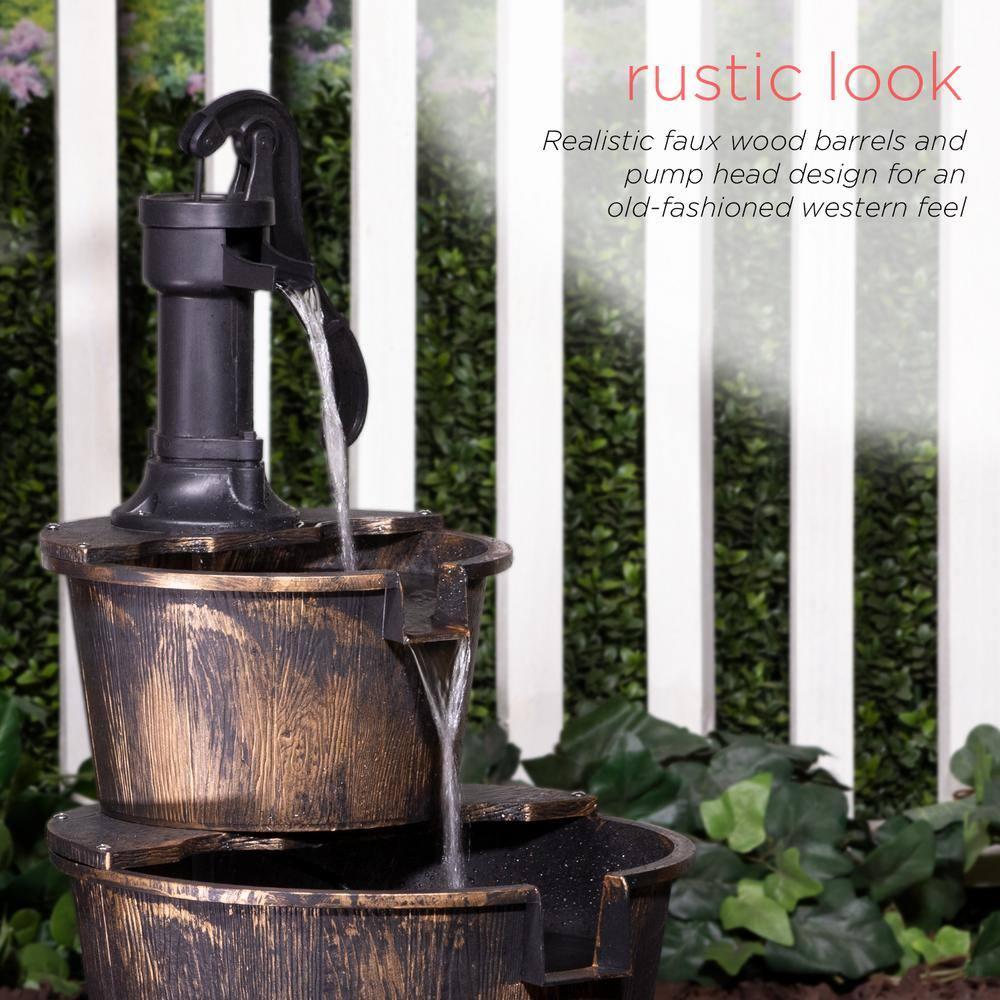 Alpine Corporation 27" Two-Tier Barrel & Pump Outdoor Fountain, Bronze