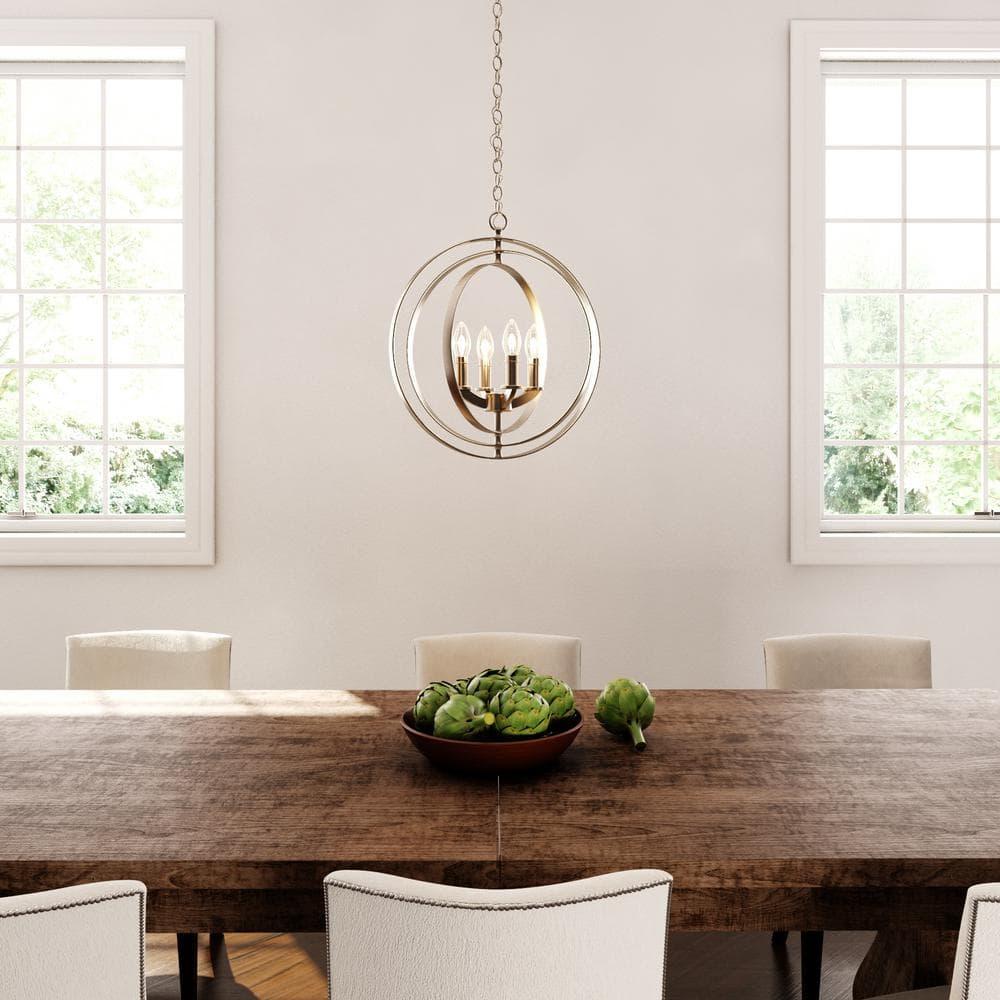 Progress Lighting Equinox 4-Light Foyer Pendant, Steel, Burnished Silver, No Shade