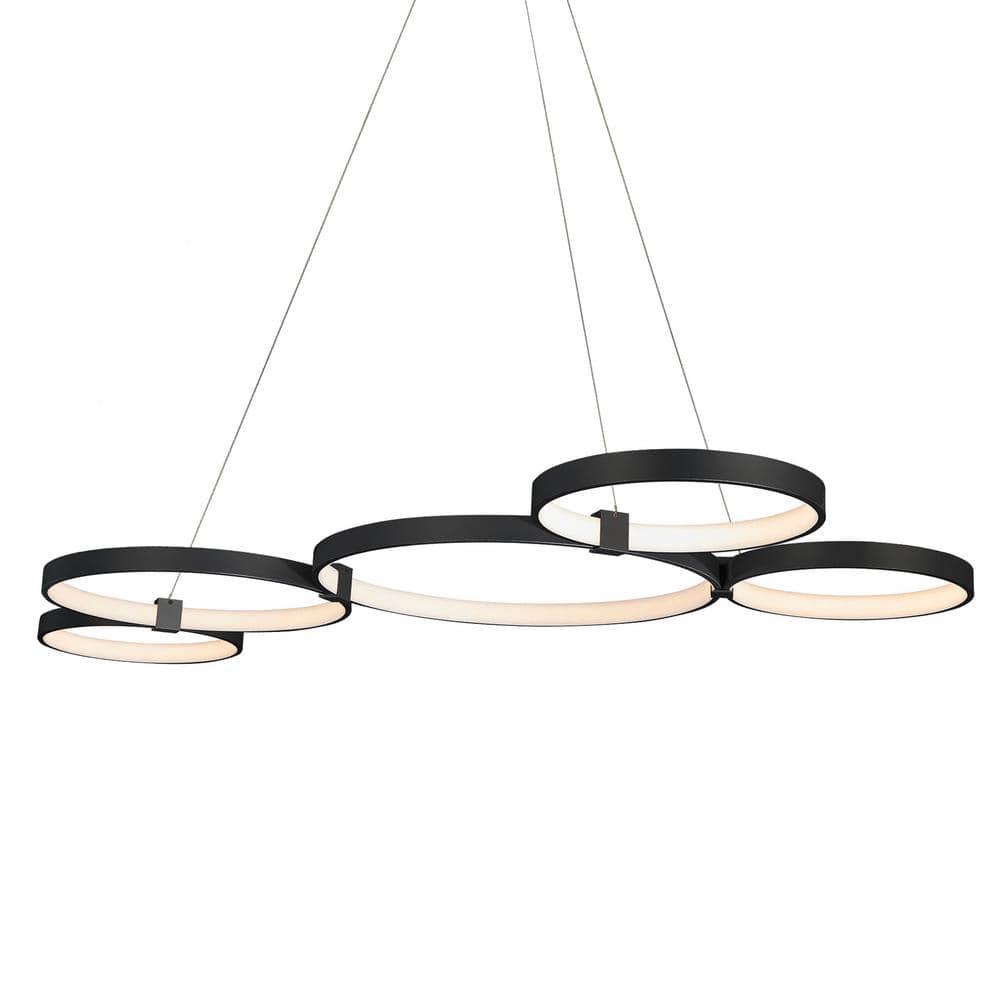 Capella 50-Inch Black Modern LED Multi-Ring Adjustable Chandelier