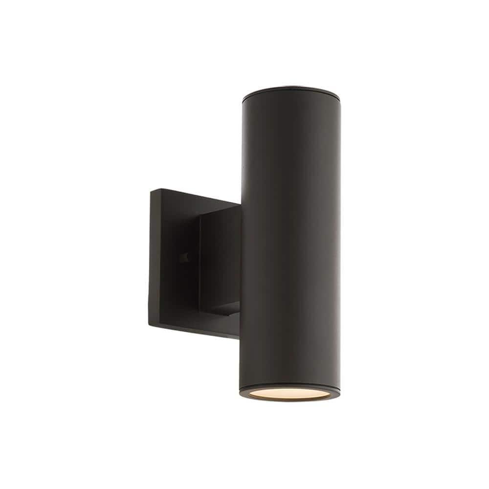 Bronze Cylinder Dimmable Outdoor LED Wall Sconce with White Acrylic Diffuser