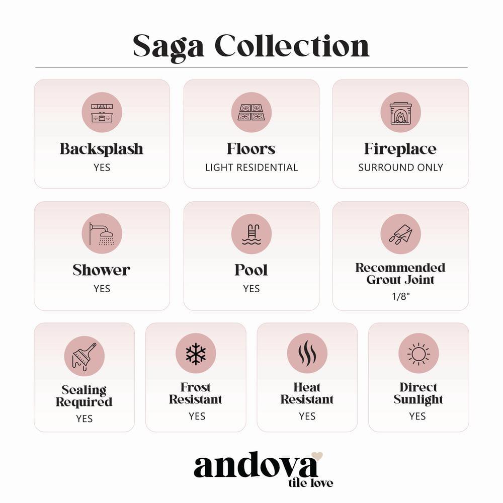 Saga 1" Glass and Marble Brick Joint Mosaic Kitchen Backsplash, Bathroom, Shower, Pool, Wall and Floor Tile