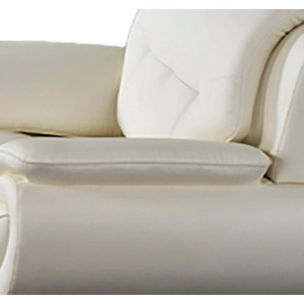 Benjara Olaf 50 Inch Sofa Chair, Tufted Ivory Faux Leather, Chrome Metal, Wood