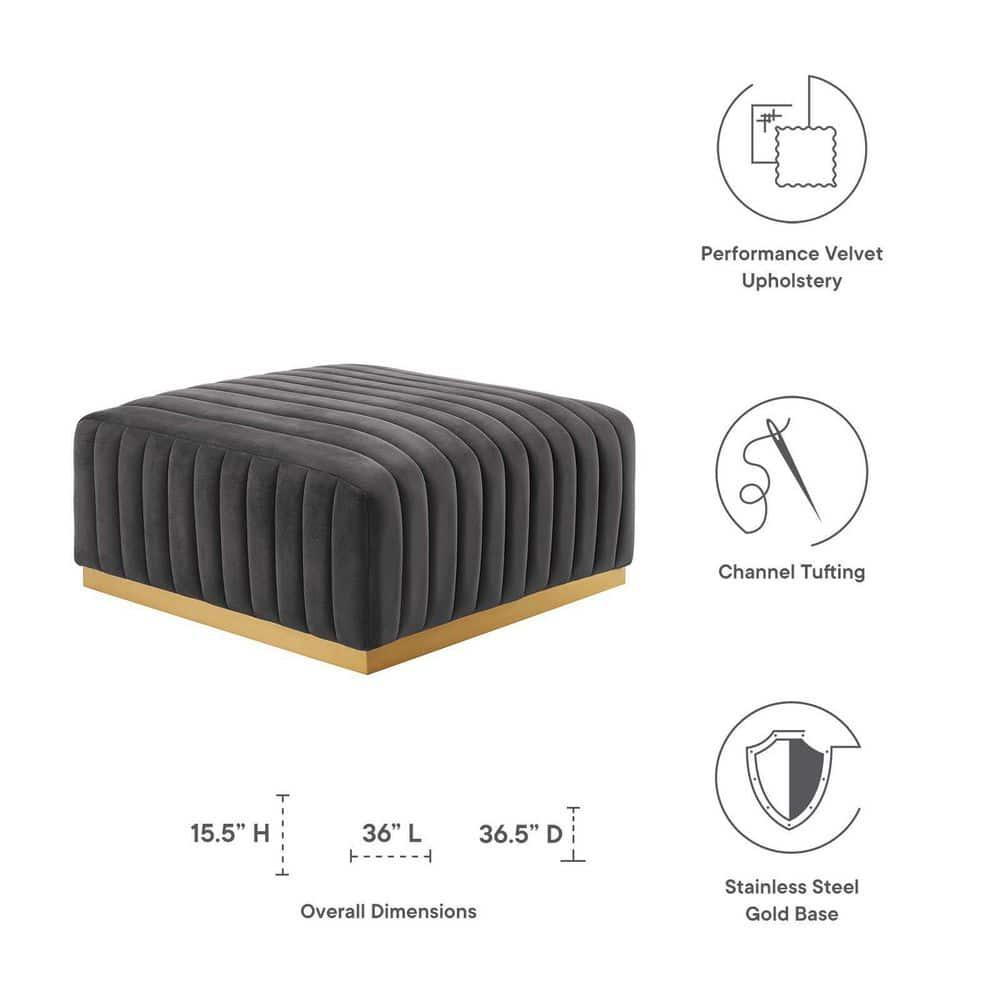 Modway Conjure Channel Tufted Performance Velvet Ottoman in Gold/Gray