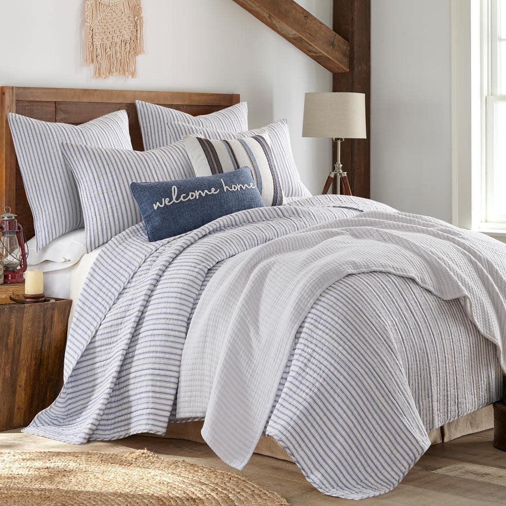 Tobago Stripe Blue Quilt Set - One Full/Queen Quilt and Two Standard Shams - Levtex Home