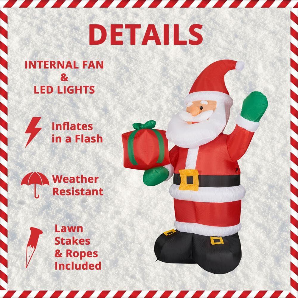 Fraser Hill Farm 10-Ft. Tall Pre-Lit Christmas Inflatable | Santa Claus Holding Gift with Lights and Storage Bag | Outdoor Holiday Blow-Up Festive Celebration Party Decor | FHFSANTA102-L