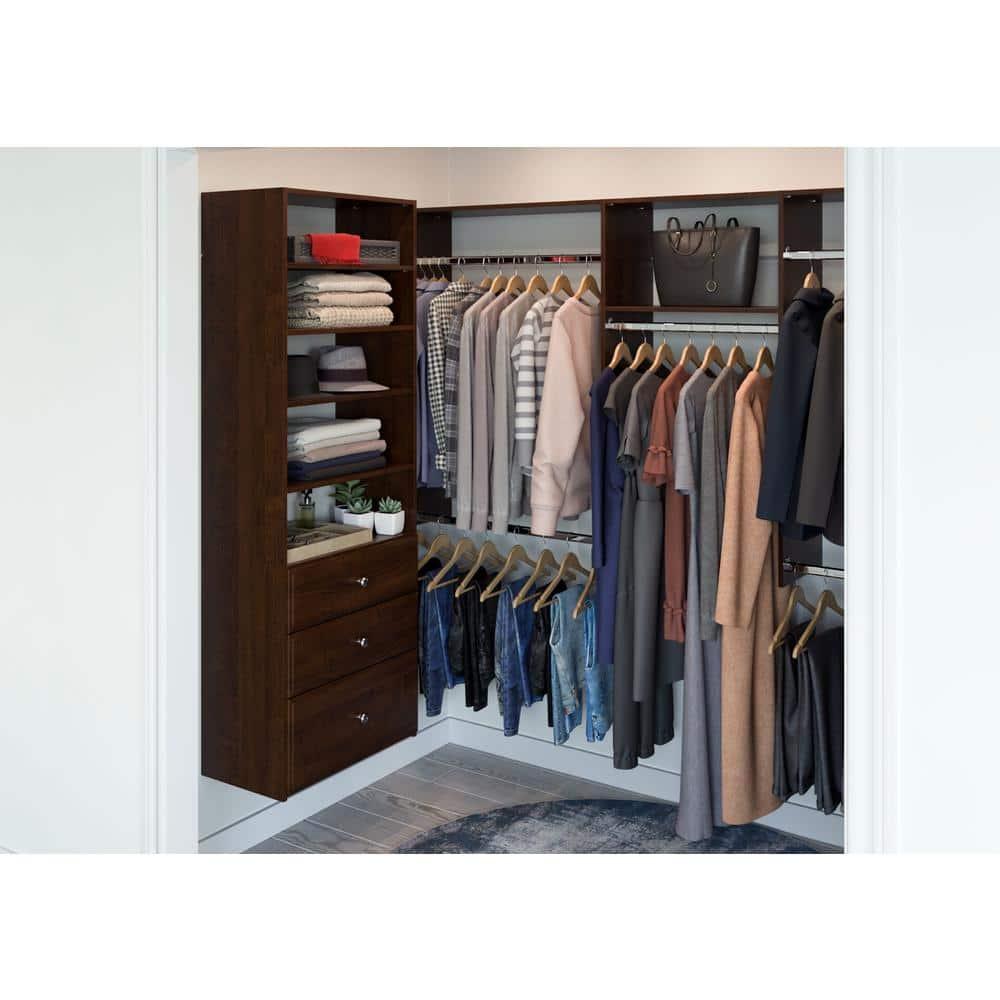 Easy Track Premium Tower Closet Organizer with Shelves and Drawers, Truffle