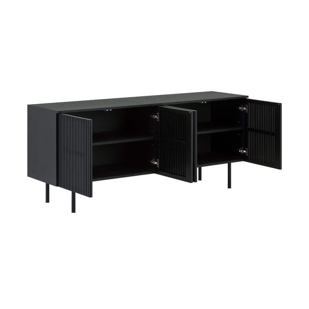 Pasadena 4 Door Wood Buffet Cabinet with Black Oak Finish