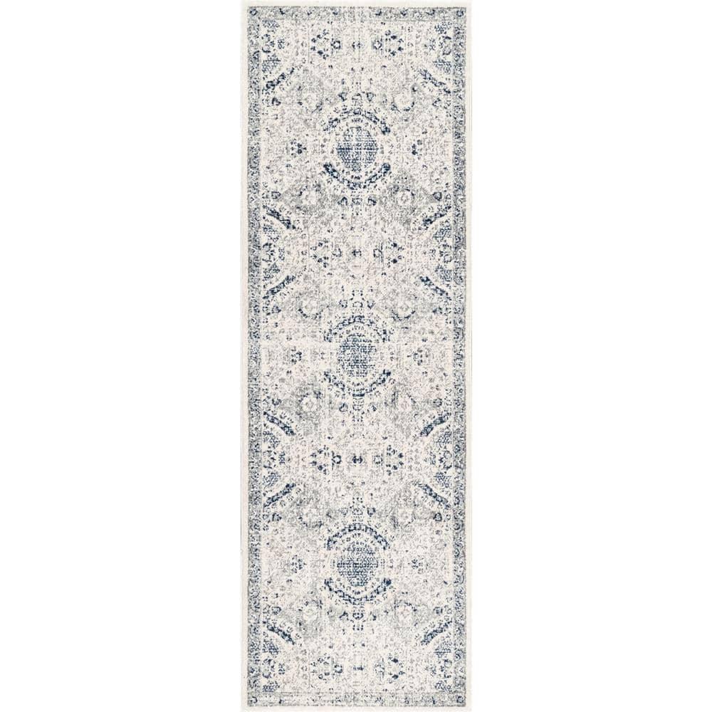 Nuloom Minta Medallion 2x8 Runner Indoor Area Rug for Living Room Bedroom Dining Room Entryway Hallway Kitchen, Blue/Off White